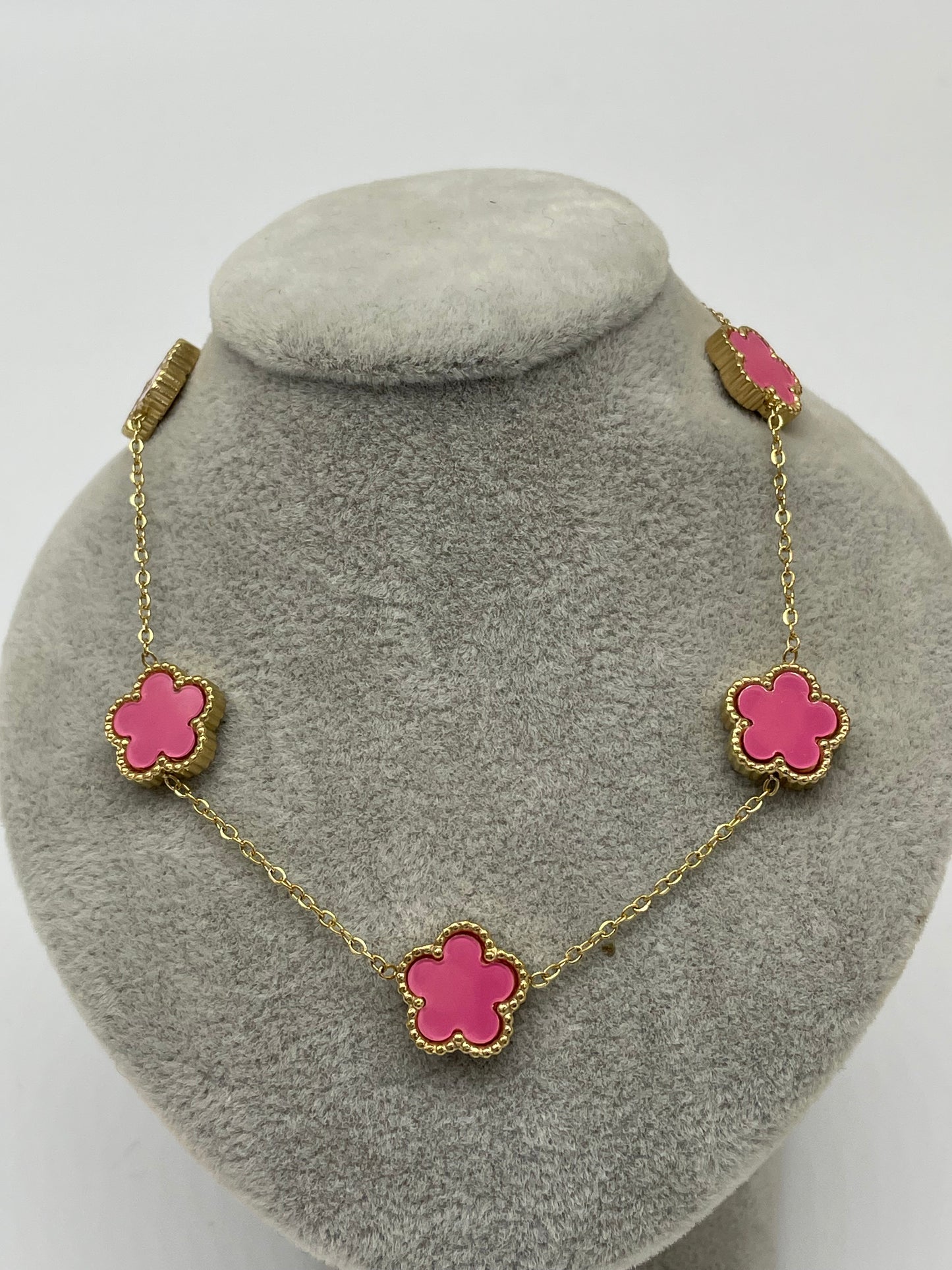 Collana oro con fiore rosa